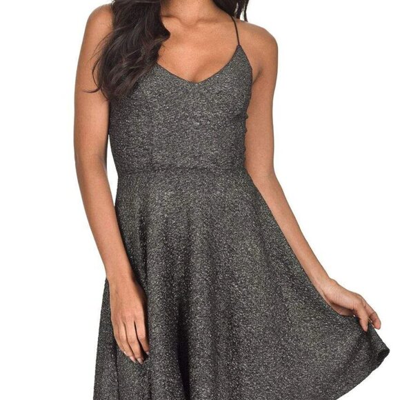 AX Paris Black Sparkly Strappy Skater Dress - Picture 1 of 2
